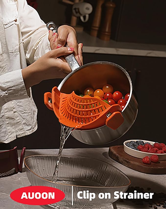 Large AUOON Clip on Strainer for All Pots and Pans - Oversized Silicone Pot Strainer Family-Style Design Pasta Strainer Kitchen Colander for Spaghetti and Noodles | Dishwasher Safe - Image 6