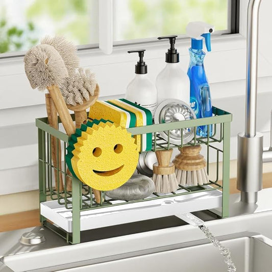 Sponge Holder for Kitchen Sink with Flexible Sink Caddy Smiley Face,2 Tier Kitchen Sink Organizer Countertop and Storage Essentials,Soap Dispenser Organize,Home Decor Accessories-Green by Unknown