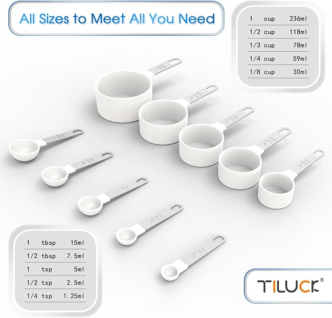 TILUCK Measuring Cups & Spoons Set, Stackable Cups and Spoons, Nesting Measure Cups with Stainless Steel Handle, Kitchen Gadgets for Cooking & Baking（white） - Image 3