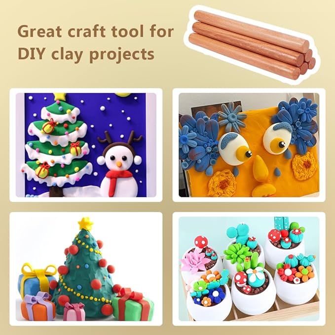 OLYCRAFT 10pcs Wood Rolling Pins 11.8 inch Clay Rolling Pins 1.1 inch Diameter Classic Wooden Rolling Pins Natural Wood Texture Rollers Wood Clay Roller for Clay Modeling Pottery Tools - Image 4