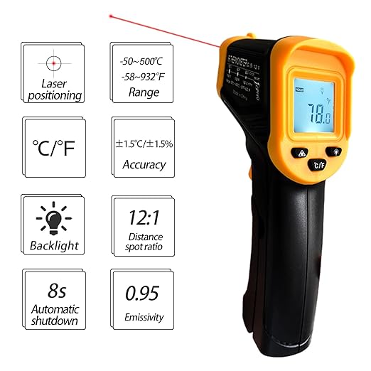 Digital Infrared Thermometer gun for cooking,BBQ,Pizza oven,Ir Thermometer with Backlight,-58℉~932℉(-50℃~500℃) Handheld Non Contact Heat Laser Temperature Gun (Not for Human) - Image 2
