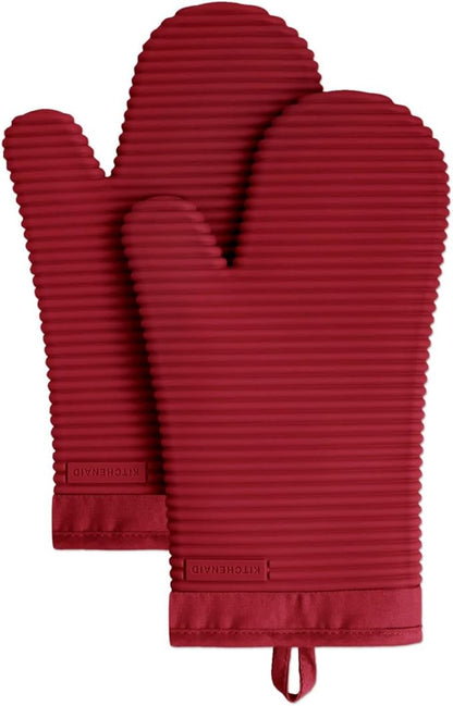 KITCHENAID Ribbed Soft Silicone Oven Mitt 2-Pack Set, 7.5"x13", Smoked Paprika by KitchenAid