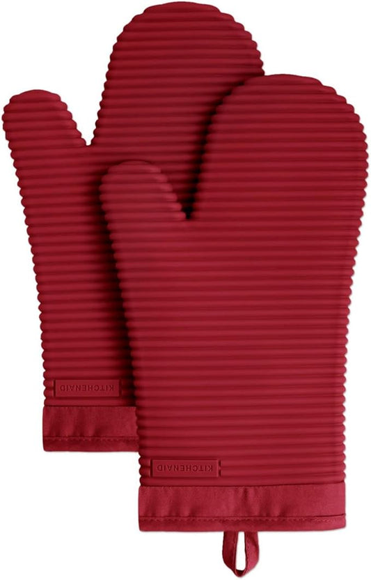 KITCHENAID Ribbed Soft Silicone Oven Mitt 2-Pack Set, 7.5"x13", Smoked Paprika by KitchenAid