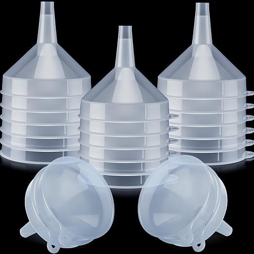 Honeydak 18 Pcs Plastic Funnels 4.7 Inch Wide Mouth Multi-Purpose Funnels with Long Reaching Spout for Filling Bottles Mason Jars Science Lab Use Funnel for Liquid (White) by Honeydak