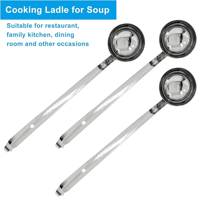 Piutouyar 3 Pcs 4 oz Soup Ladle Set, Stainless Steel Ladle with Long Hooked Handles Kitchen Cooking Serving Ladle Accessories for Cooking Soup Sauce Stews - Image 4