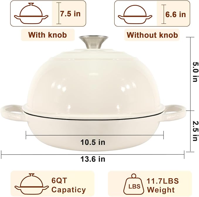 AHJ 6QT Dutch Oven For Bread Baking, Enameled Cast Iron Dutch Oven Pot with Lid, Multi-Functional Bread pan, Sourdough Baking Supplies with Proofing Basket, Cast Iron Bread Oven, Silicone Sling & Gloves. - Image 7