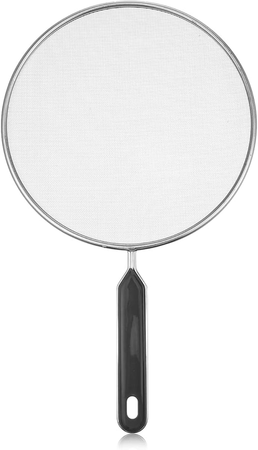 Splatter Screen for Frying Pan 7.5’’ Stainless Steel Grease Splatter Guard with Comfortable Grip Handle Pan Cover Cooking Protector Ultra Fine Mesh Prevents Oil Splatters for Frying Cooking (Black) by Unknown