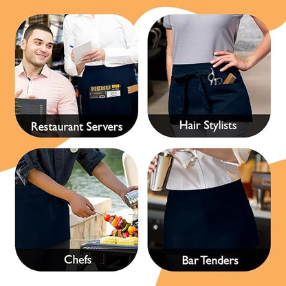 Avalon Kitchen Server Aprons with 3 Pockets, 100% Polyester Waist Apron with Pockets, 24x12 Inche Waitress Apron with Pockets - Image 4