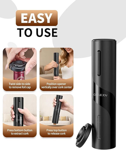 CIRCLE JOY 5-in-1 Electric Wine Bottle Opener Set, Rechargeable Wine Opener Kit, Cordless Wine Gift Set with Foil Cutter, Electric Aerator & Pourer and Vacuum Stopper for Wine Lovers, Black - Image 6