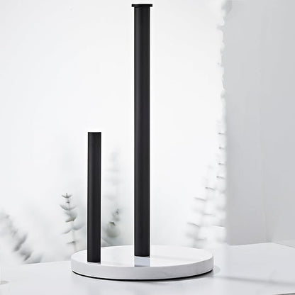 Matte Black Paper Towel Holder,Stainless Steel Paper Towel Holder for Kitchen Roll Organize, Standard or Jumbo-Sized Roll Paper, Countertop Roll Dispenser with Marble Base