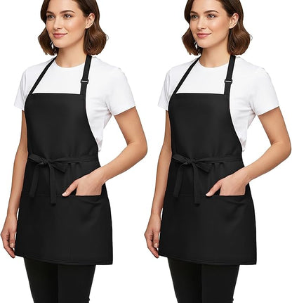 BOHARERS Kitchen Cooking Apron Unisex Adjustable chef apron with 3 pockets,2 Pack Black