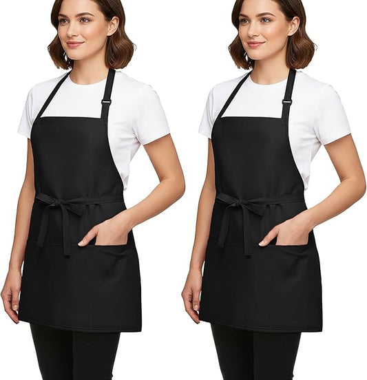 BOHARERS Kitchen Cooking Apron Unisex Adjustable chef apron with 3 pockets,2 Pack Black