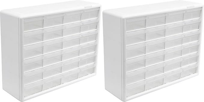 Akro-Mils 24-Drawer Plastic Drawer Storage Cabinet for Garage Organization, Bead Organizer, Building Bricks Storage, Teacher Toolbox, Makeup Organizer, 20-Inch W x 6-Inch D x 16-Inch H, 10124 White by Akro-Mils