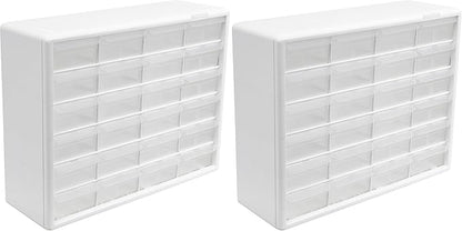 Akro-Mils 24-Drawer Plastic Drawer Storage Cabinet for Garage Organization, Bead Organizer, Building Bricks Storage, Teacher Toolbox, Makeup Organizer, 20-Inch W x 6-Inch D x 16-Inch H, 10124 White by Akro-Mils