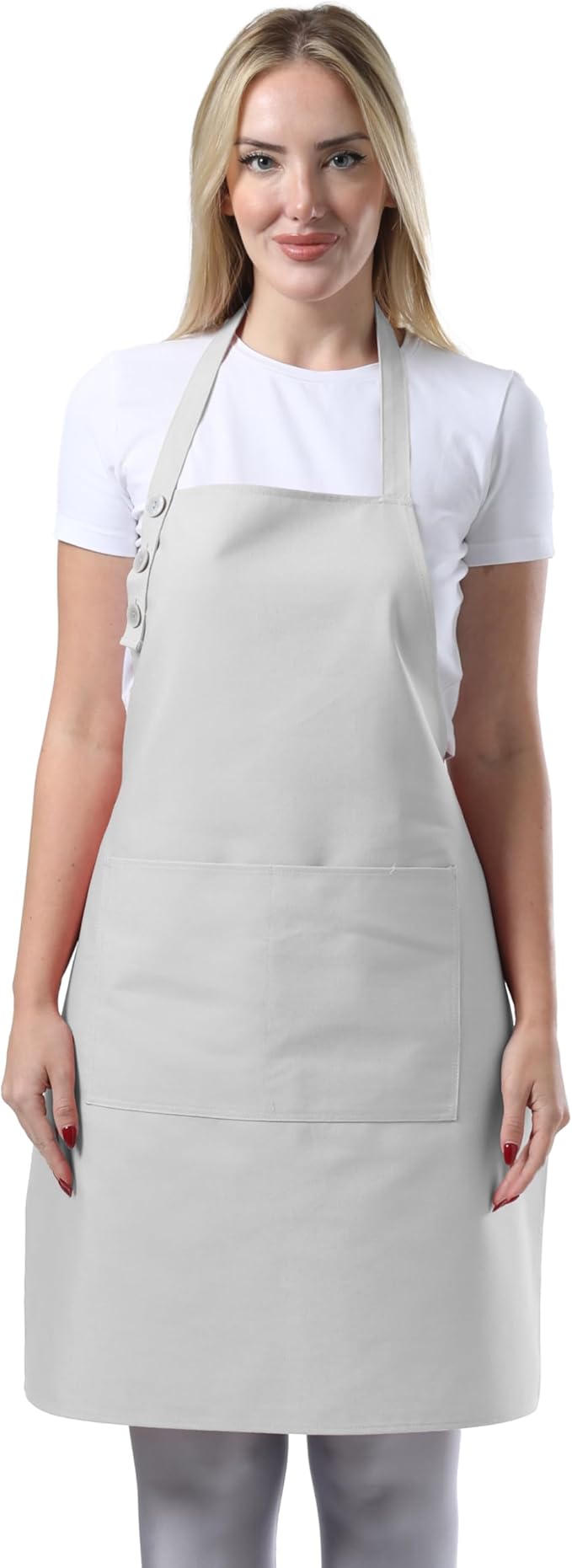 TOSHE Kitchen Apron Waterdrop Resistant Cotton Apron with adjustable Aprons for Women with Pockets 10 Color option Cooking Silver Apron (Silver) by TOSHE