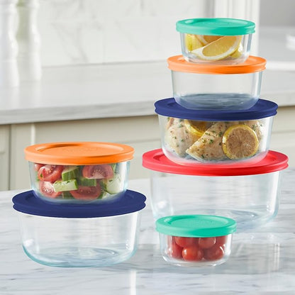 Pyrex Simply Store (7-Pack) Glass Food Storage Containers Set, (1, 2, 4 & 7 Cup) Meal Prep Containers With Plastic BPA-Free Lids, Dishwasher & Microwave Safe - Image 2