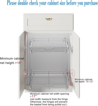 DINDON 2 Tier Pull Out Cabinet Organizer (17" W x 18" D) Heavy-Duty Metal Sliding Drawer Shelf, Two Tier Pull Out Shelves for Kitchen Cabinets, Pantry, Bathroom, Chrome Finish - Image 4