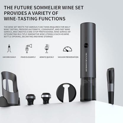CIRCLE JOY Rechargeable Electric Wine Bottle Opener Set 7-in-1 Aluminum Alloy Wine Gift Set with 2-in-1 Electric Corkscrew & Vacuum Pump, Foil Cutter, Wine Pourer, Charging Base and 2 Wine Stoppers - Image 2