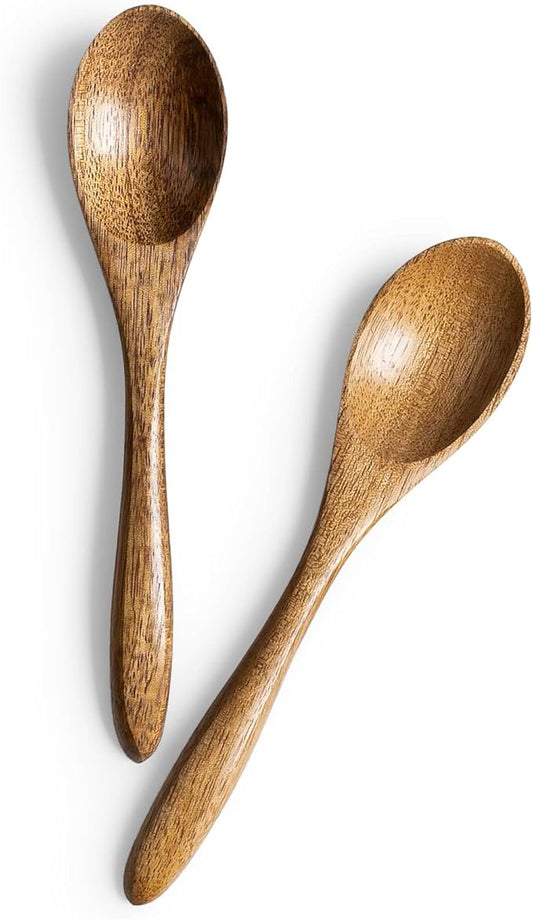 2 PCS Small Wooden Spoons, 5.8 Inch Honey Spoons for Tea, Acacia Wooden Honey Teaspoon for Coffee, Little Tiny Wood Spoons, Bamboo Table Spoon for stirring, Wooden Spoons for Utensils Set by HEFILD