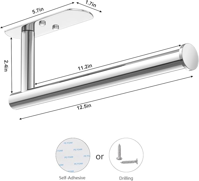 VAEHOLD Self Adhesive Paper Towel Holder Under Cabinet Mount, Wall Mounted Paper Towel Roll Holder for Kitchen, Bathroom, Wall - Stainless Steel (Bright Surface) - Image 7