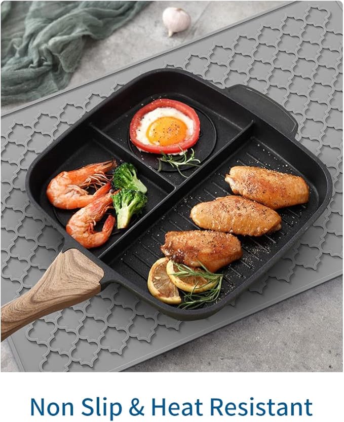 AMOAMI-Dish Drying Mats for Kitchen Counter-Silicone Dish Drying Mat-Kitchen Dish Drying Pad Heat Resistant Mat-Kitchen Gadgets Kitchen Accessories Kitchen Small Appliances(16" x 24", GREY) - Image 5