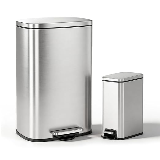 13 Gallon Trash Can (50L) and 1.6 Gallon (6L) Kitchen Trash Can Combo Set, Stainless Steel Garbage Can with Lid and Step-on Pedal, Soft Close Waste Bin with Inner Bucket for Home & Office by Unknown
