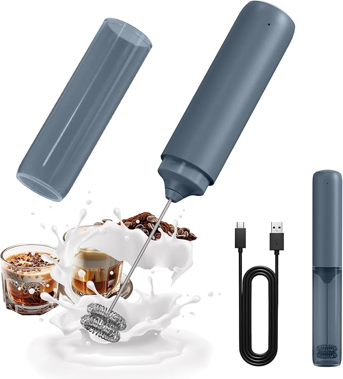 CIRCLE JOY Rechargeable Milk Frother Hanheld, Dual Ring Electric Coffee Frother, Portable Hand Frother Wand Drink Mixer for Matcha Lattes Cappuccino, Kitchen Gifts, Blue by CIRCLEJOY