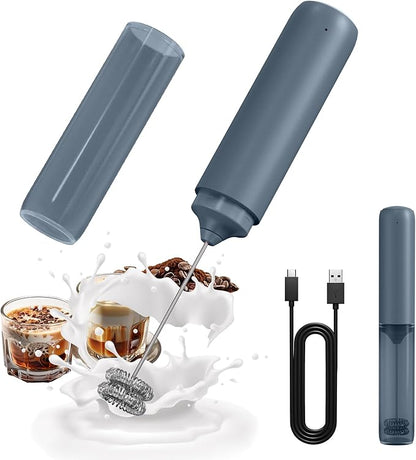 CIRCLE JOY Rechargeable Milk Frother Hanheld, Dual Ring Electric Coffee Frother, Portable Hand Frother Wand Drink Mixer for Matcha Lattes Cappuccino, Kitchen Gifts, Blue by CIRCLEJOY