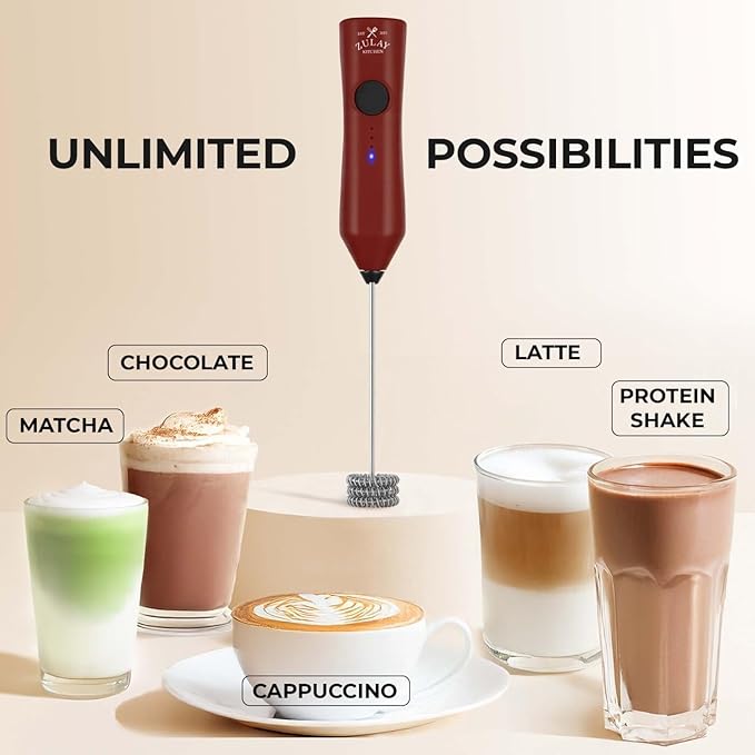 Zulay Kitchen Rechargeable Milk Frother - Dynamic - 3 Speeds, 3 Whisk Attachments, 500 mAh USB Charging, Drink Mixer For Latte, Cappuccino, Matcha, Protein Powder, Coffee Foam - Red Black - Image 6