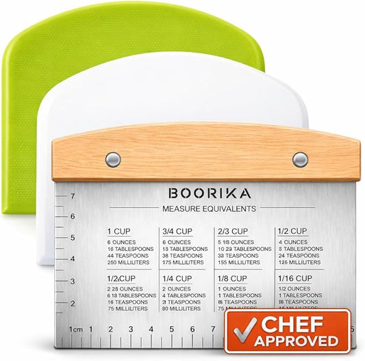 BOORIKA Dough Scraper & Bench Scraper Kitchen – Stainless Steel Sourdough Tools – Dough Cutter for Sourdough Bread, Pizza, and Flat Top Griddles – Chef Approved (Light) by Boorika