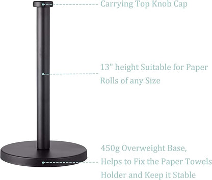 Black Standing Paper Towel Holder for Kitchen& Bathroom Countertop,Under Counter, Table Or BBQ, Standard or Jumbo-Sized Roll Paper (with Stainless Steel Base) - Image 4