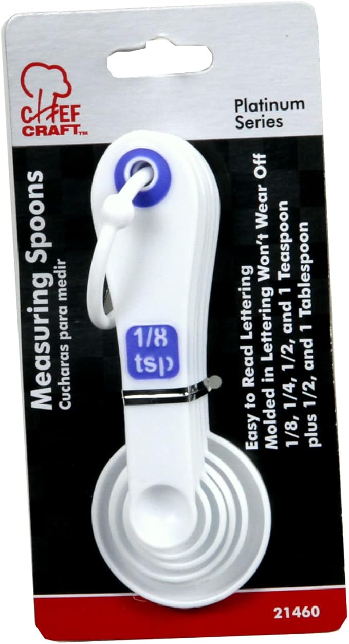 Chef Craft Select Plastic Measuring Spoon Set, 6 piece set, White and Blue - Image 2