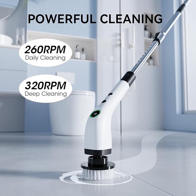 Electric Bathroom Cleaning Brush, Cordless Spin Scrubber Full Body Waterproof IPX7 with Adjustable Handle, 8 Replaceable Brush Heads for Bathtub/Kitchen/Window/Home -SD-CTB01 - Image 4