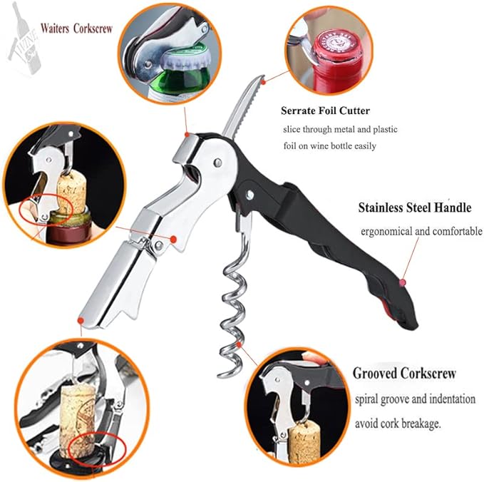 Professional Waiter Corkscrew Wine Openers Set(2PCS), Heavy Duty Stainless Steel Hinges Wine Key for Restaurant Waiters, Sommelier, Bartenders - Image 2