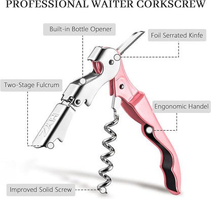 HYZ 2-Pack Wine Opener Waiter Corkscrew, Professional Wine Key for Servers, Bartender with Foil Cutter, Manual Wine Bottle Opener Double Hinged (Pink Mesa) - Image 2