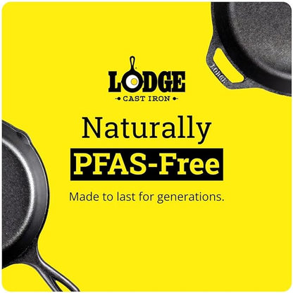 Lodge Seasoned Cast Iron Skillet Set 8, 10.25 & 12 Inches - PFAS-Free, Non-Toxic Cookware - Use with an Oven, Stove, Grill, or Campfire - Naturally Non-Stick & Oven Safe