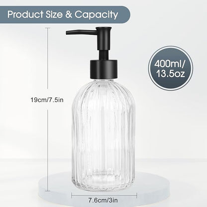 Topsky Glass Soap Dispenser with Plastic Pump, 400ml Liquid Hand Soap Dispenser, Rustproof Pump for Kitchen & Bathroom, Great for Lotions, Essential Oil, Liquid Soaps,Transparent - Image 4