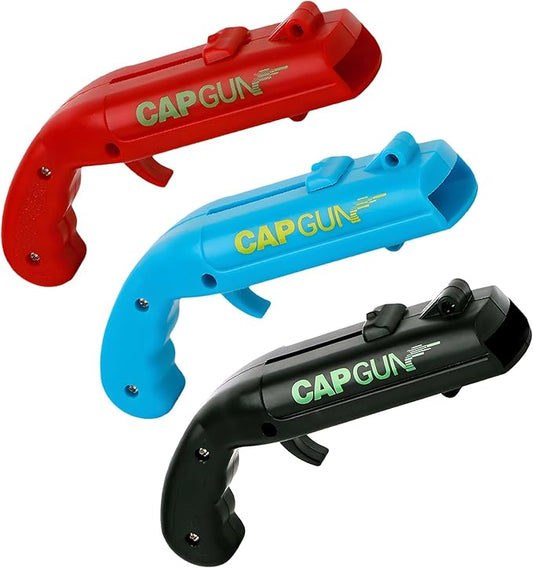3PCs Cap Gun Bottle Opener - Fun and Functional Novelty Beer Bottle Opener with Realistic Design, Gift for Beer Lovers, Parties, and Themed Events (Red-Blue-Black)