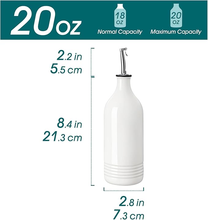 vancasso 20 Oz Ceramic Olive Oil Dispenser Bottle, Bottle Dispenser with Spout and Funnel for Kitchen,Suitable for Oil, Vinegar, Coffee Syrups & Other Liquids, White - Image 2