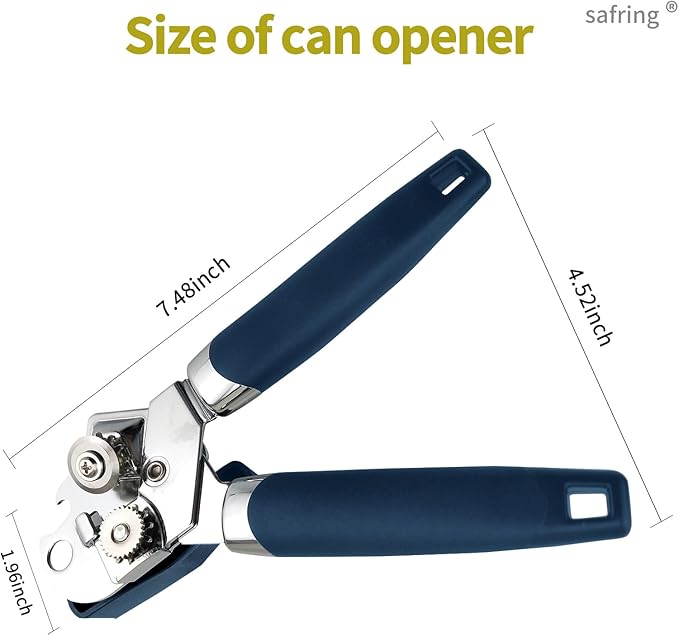 Safring Can Opener Manual, Handheld Strong Heavy Duty Stainless Steel Can Opener, Comfortable Handle, Sharp Blade Smooth Edge, Can Openers with Multifunctional Bottle Opener, Blue - Image 2