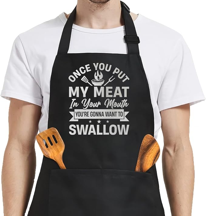 SANDJEST Funny Mens Aprons with Pockets for BBQ Grilling Cooking Grandpa Husband Apron for Birthday Christmas Father's Day