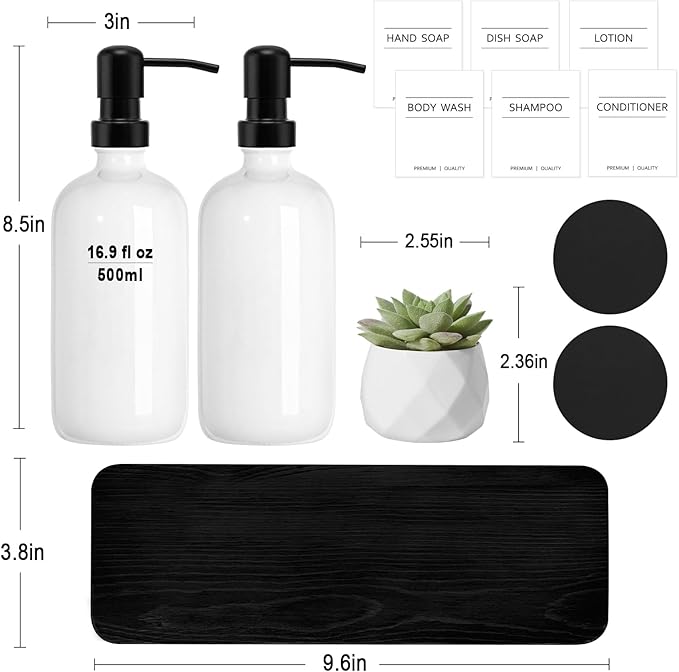 KASUNTING Hand Soap Dispenser for Kitchen, White Soap Dispensers with Stainless Steel Pump, Bathroom Soap Dispenser Set with Wood Riser Tray, Kitchen Dish Soap Dispensers Bathroom Decor(White) - Image 2