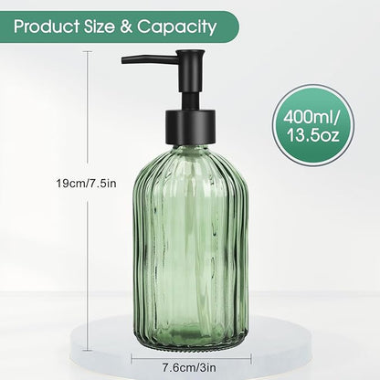 Topsky Glass Soap Dispenser with Black Plastic Pump, 400ml Liquid Hand Soap Dispenser, Rustproof Pump for Kitchen & Bathroom, Great for Lotions, Essential Oil, Liquid Soaps (Army Green) - Image 5
