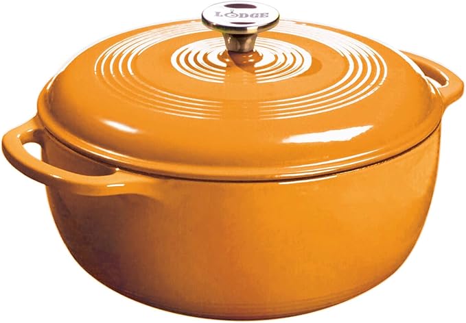 Lodge Essential Enamel Cast Iron Dutch Oven with Lid - Oven-Safe Enamel Cookware up to 500° F - Heat-Retaining Braising & Roasting Pot - Non-Toxic Cookware - 7.5 Quart, Apricot by Lodge
