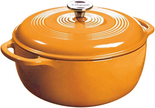 Lodge Essential Enamel Cast Iron Dutch Oven with Lid - Oven-Safe Enamel Cookware up to 500° F - Heat-Retaining Braising & Roasting Pot - Non-Toxic Cookware - 7.5 Quart, Apricot by Lodge