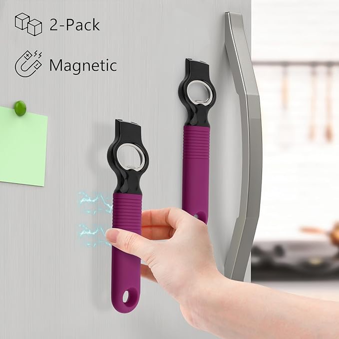 2-Pack Magnetic Beer Bottle Opener & Soda Can Opener, 2-in-1 Bottle Opener and Can Tab Opener Tool for Bartender, Long Nails, Arthritis, Seniors, Silicone Handle with Build in Magnet - Rosy - Image 2