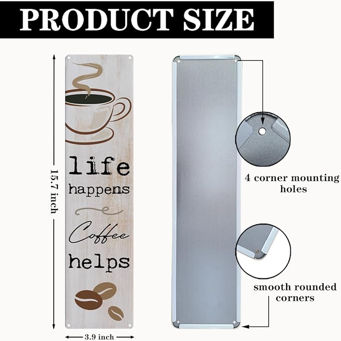 Vintage Coffee Signs, Life Happens Coffee Helps, Retro Metal Tin Sign, Inspirational Coffees Wall Art, Farmhouse Decorations for Cafe, Decorative Metal Wall Signs 15.8x4 Inches - Image 2
