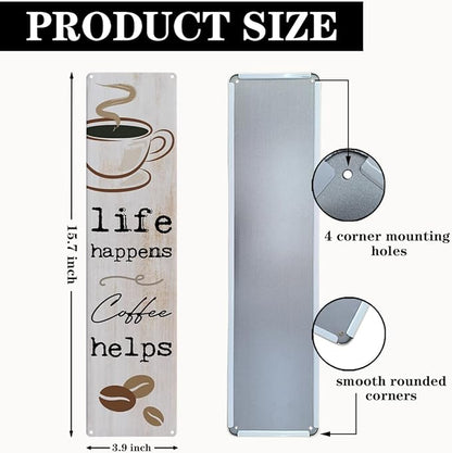 Vintage Coffee Signs, Life Happens Coffee Helps, Retro Metal Tin Sign, Inspirational Coffees Wall Art, Farmhouse Decorations for Cafe, Decorative Metal Wall Signs 15.8x4 Inches - Image 2