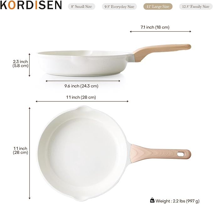 Kordisen Nonstick Ceramic Frying Pan, 11 Inch Ceramic Skillet, Healthy Non Toxic Cooking Pan, Stay-Cool Handle, Induction Compatible, PFOA & PFAS Free, White - Image 7