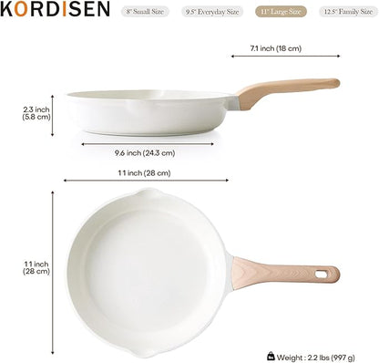 Kordisen Nonstick Ceramic Frying Pan, 11 Inch Ceramic Skillet, Healthy Non Toxic Cooking Pan, Stay-Cool Handle, Induction Compatible, PFOA & PFAS Free, White - Image 7